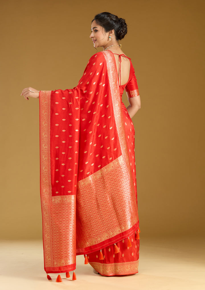 Orange Zariwork (Gold) Silk Silk Saree