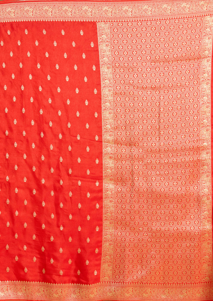 Orange Zariwork (Gold) Silk Silk Saree