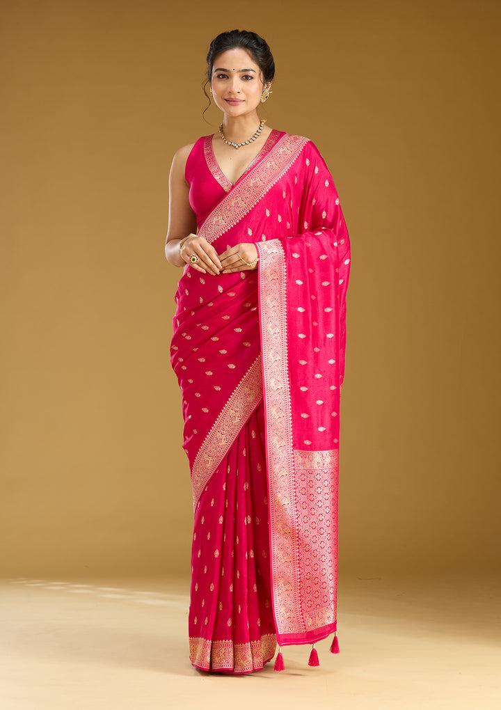 Rani Pink Zariwork (Gold) Silk Silk Saree
