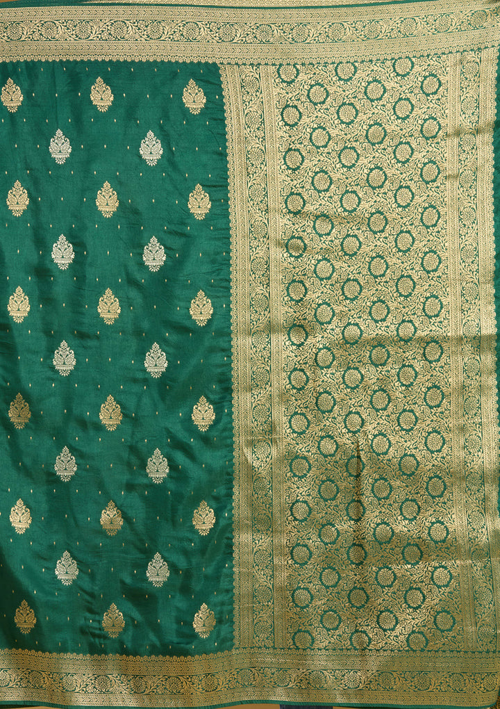 Bottle Green Zariwork (Gold) Silk Saree