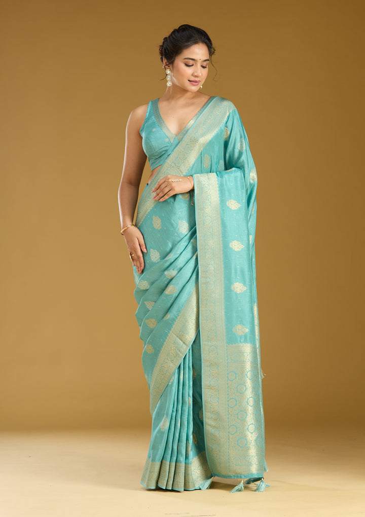 Sky Blue Zariwork (Gold) Silk Silk_Saree