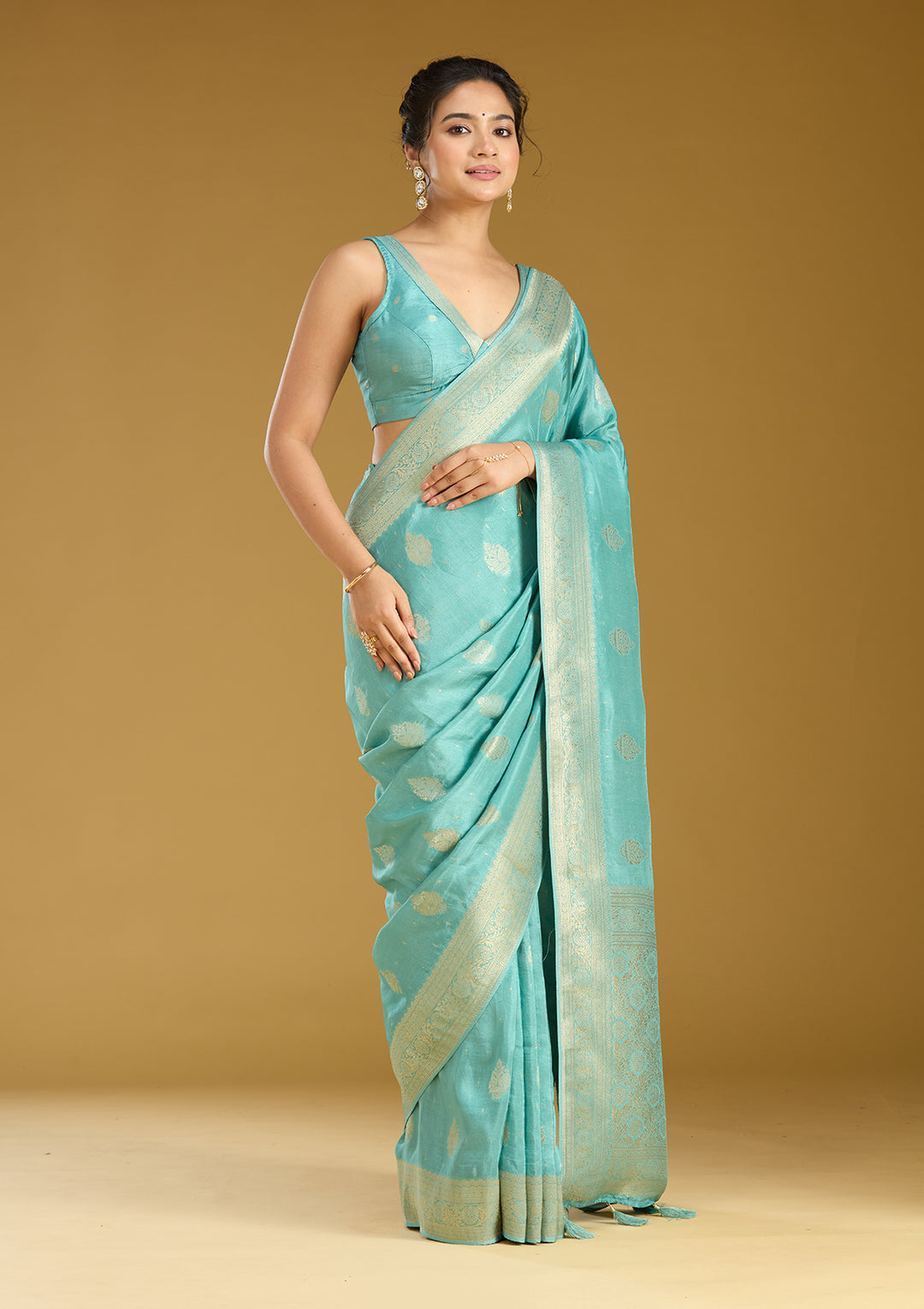 Sky Blue Zariwork (Gold) Silk Silk_Saree