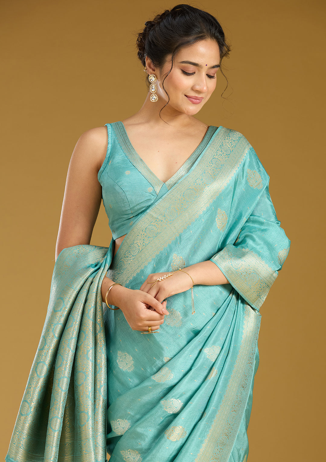 Sky Blue Zariwork (Gold) Silk Silk_Saree