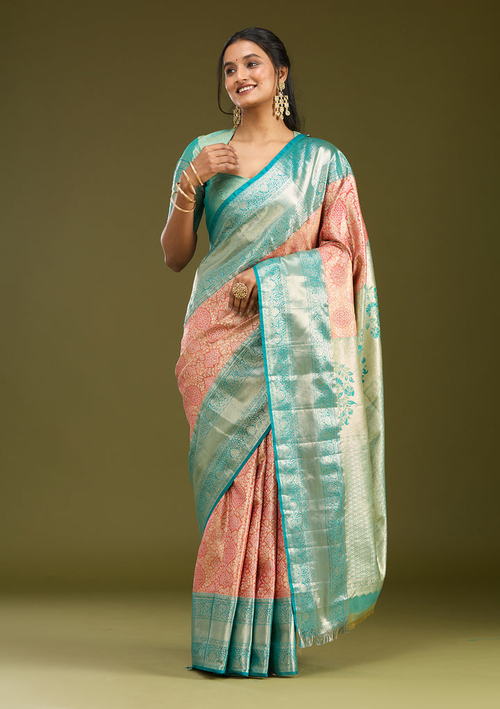 Orange Zariwork (Gold) Silk Saree