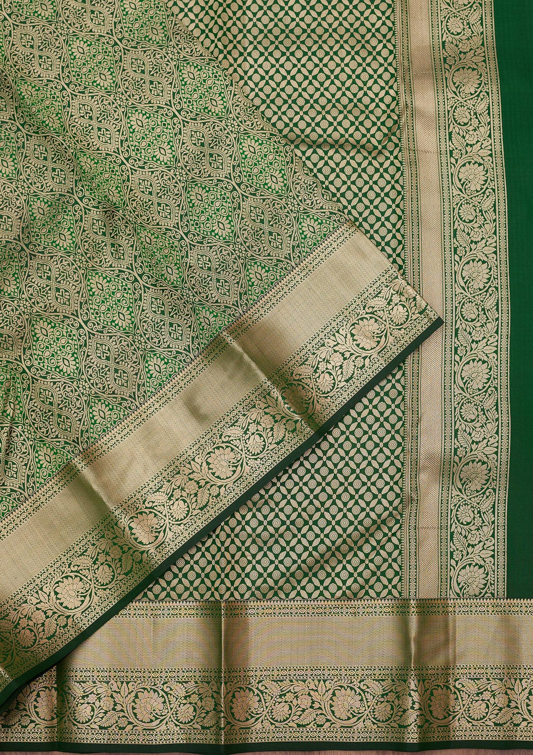 Bottle Green Zariwork (Silver) Pure Silk Silk_Saree