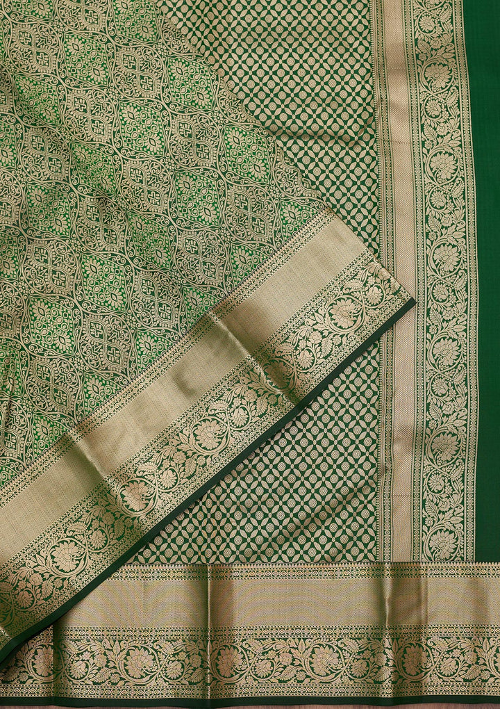 Bottle Green Zariwork (Silver) Pure Silk Silk_Saree