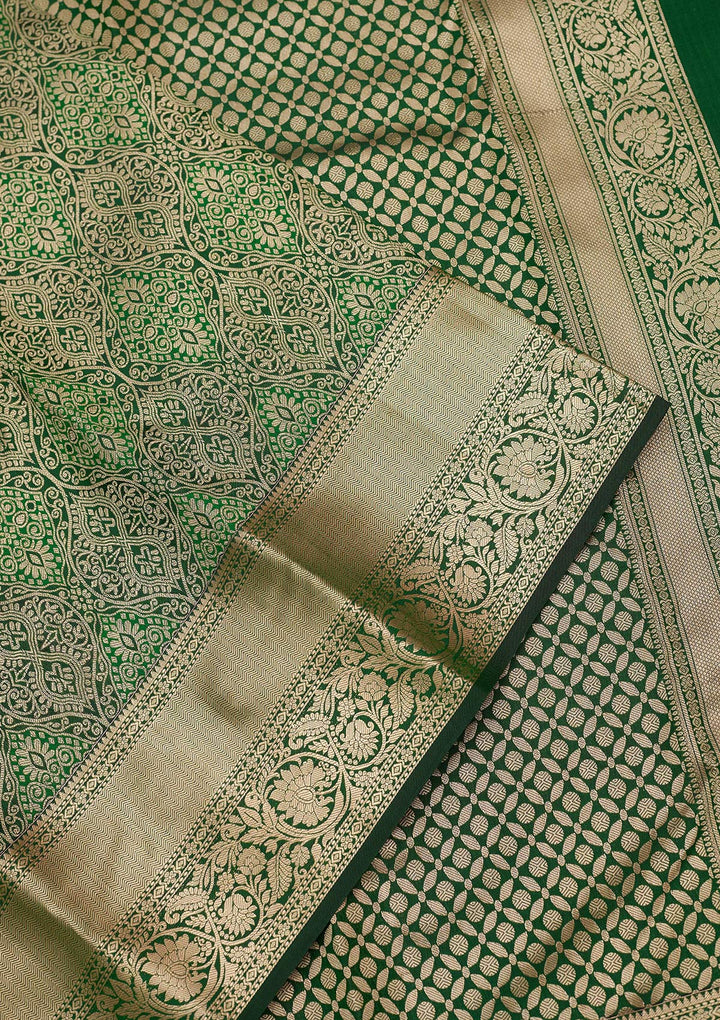 Bottle Green Zariwork (Silver) Pure Silk Silk_Saree