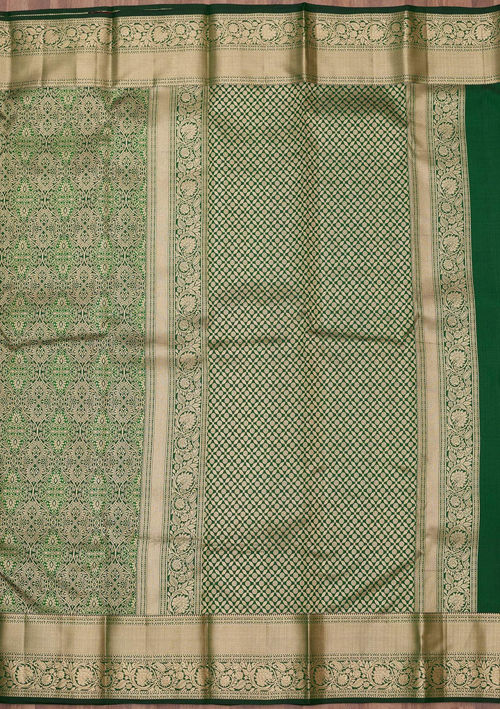 Bottle Green Zariwork (Silver) Pure Silk Silk_Saree