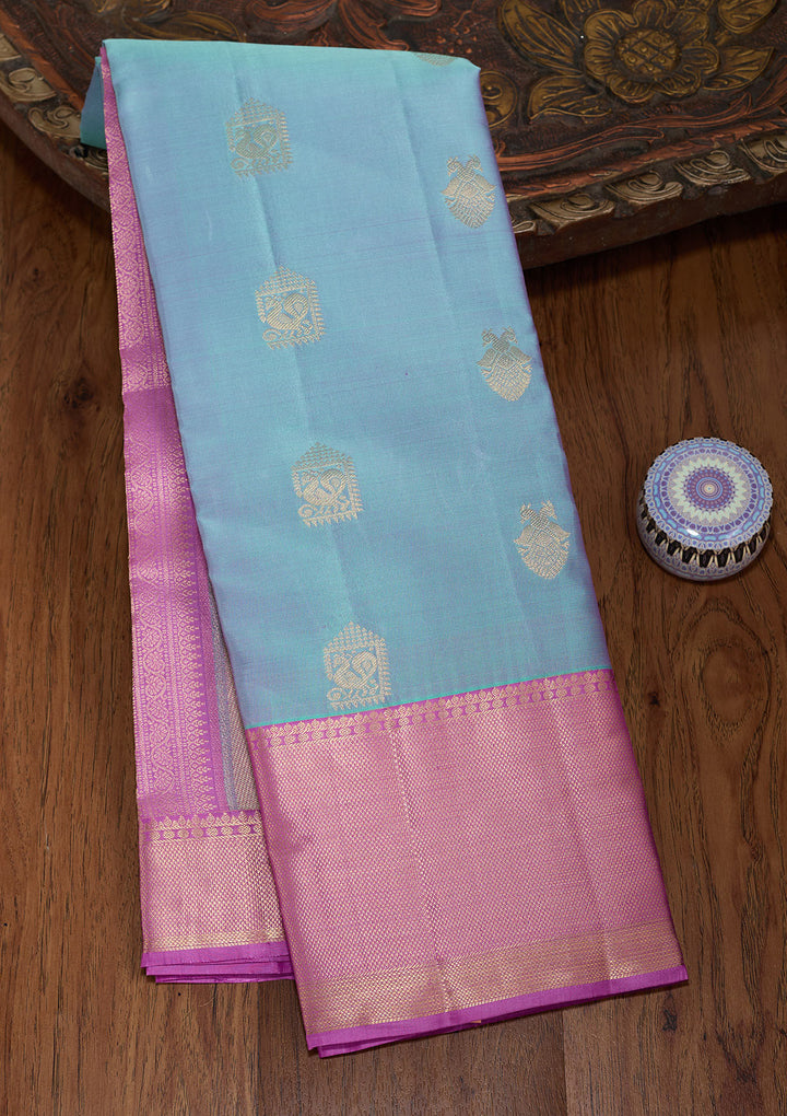 Sky Blue Zariwork (Gold) Silk Saree