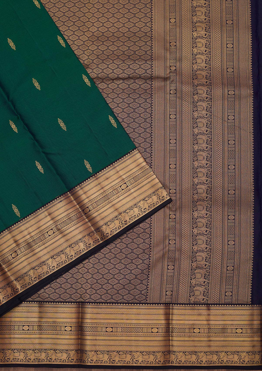 Peacock Green Zariwork (Gold) Silk Silk_Saree
