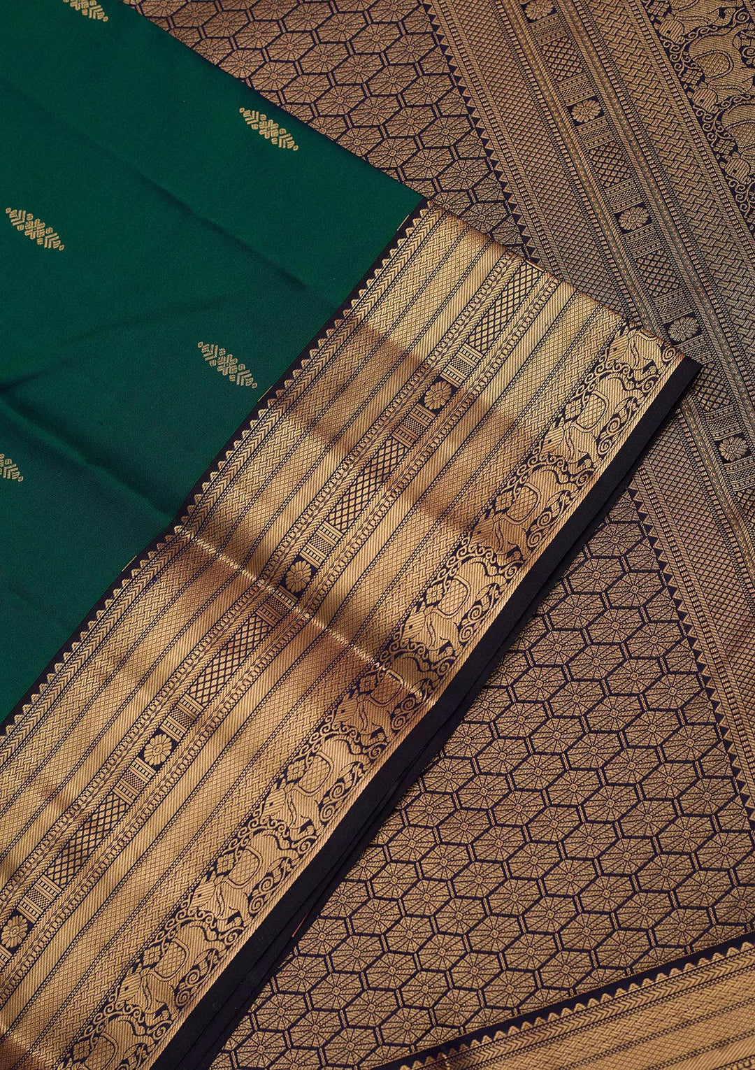 Peacock Green Zariwork (Gold) Silk Silk_Saree