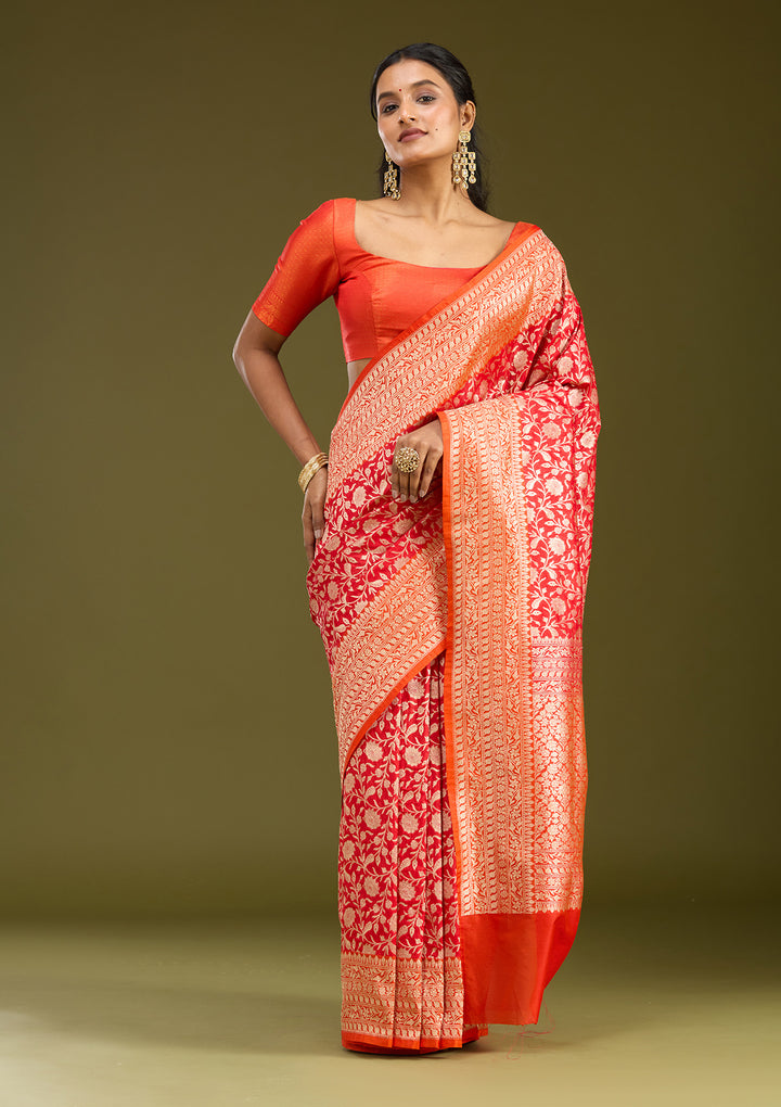 Red Zariwork (Gold) Art Silk Saree