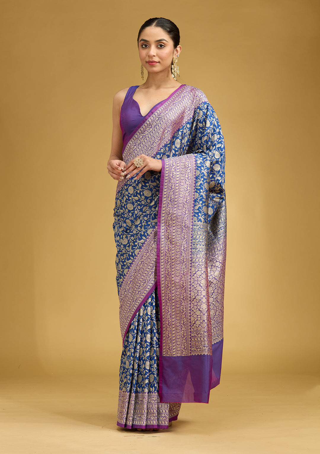 Royal Blue Zariwork (Gold) Art Silk Saree