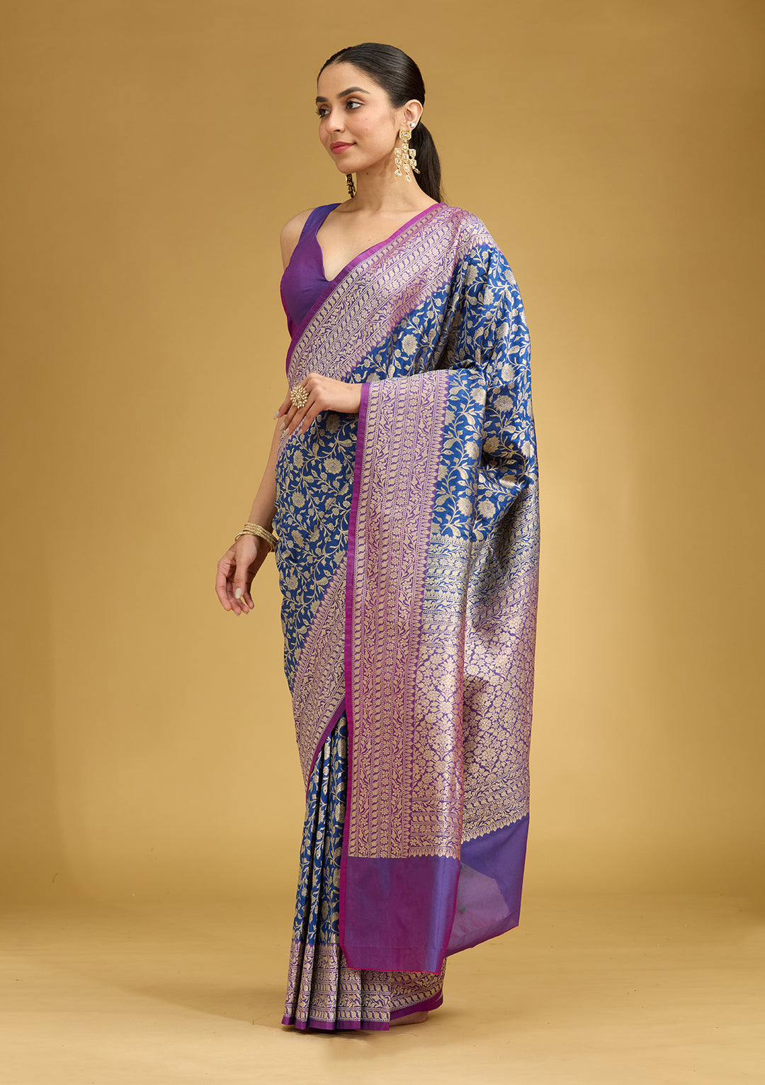 Royal Blue Zariwork (Gold) Art Silk Saree