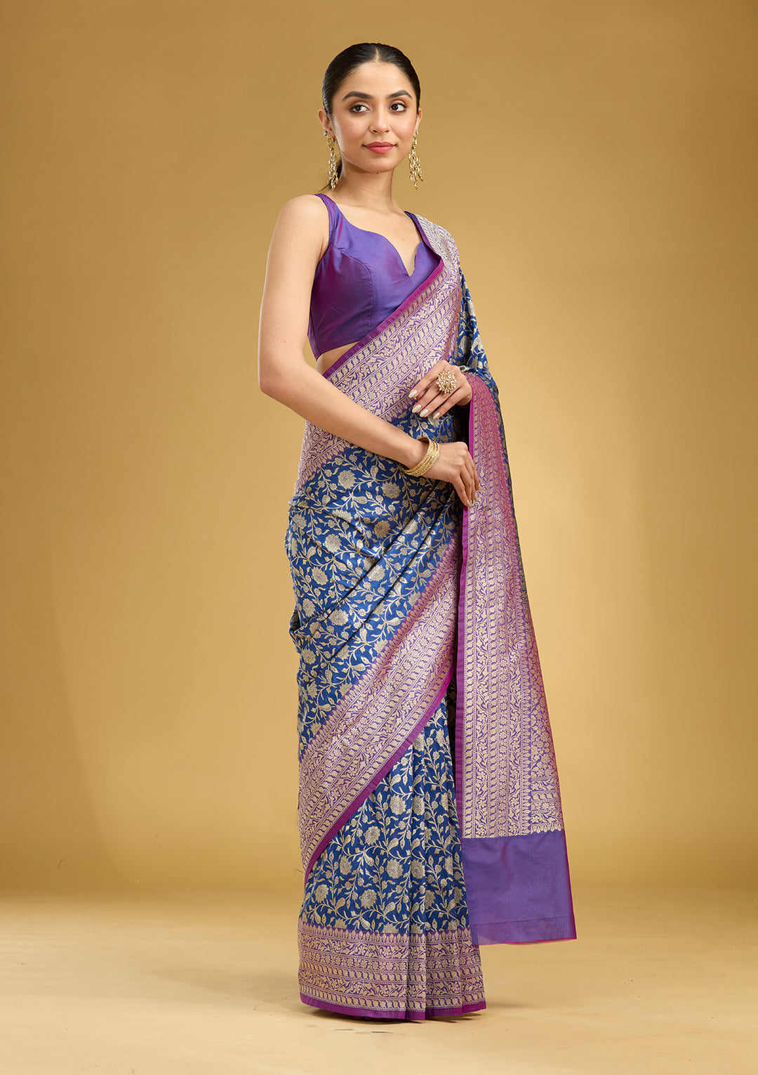 Royal Blue Zariwork (Gold) Art Silk Saree