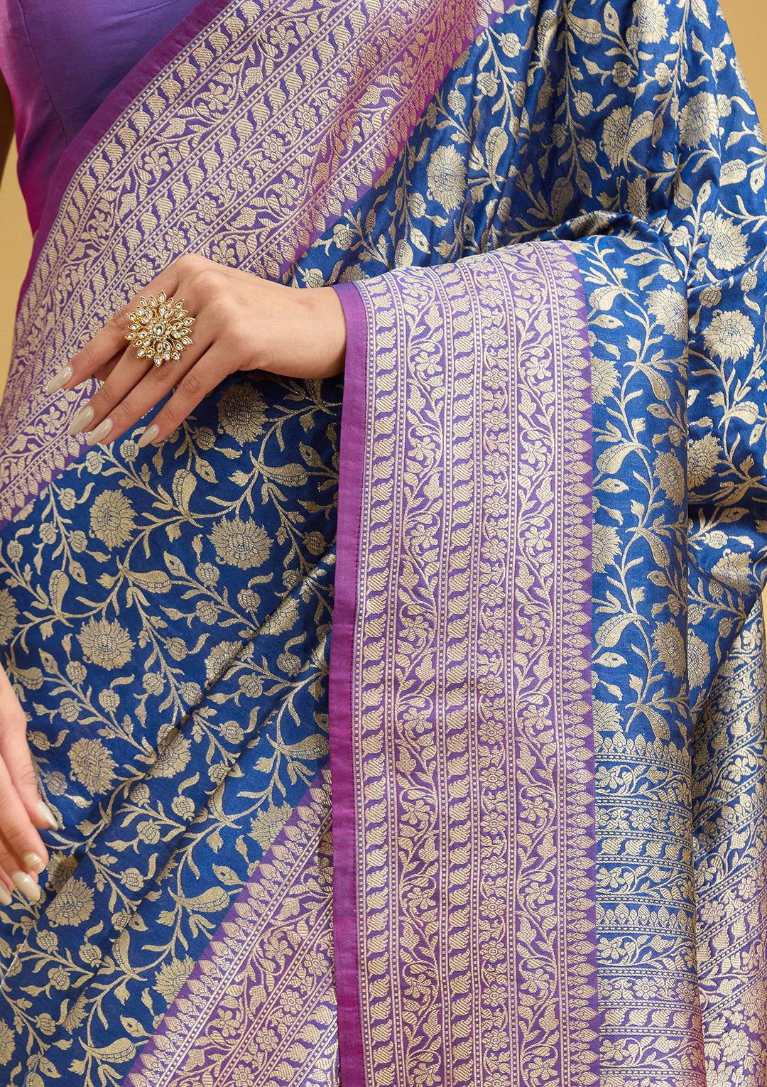 Royal Blue Zariwork (Gold) Art Silk Saree