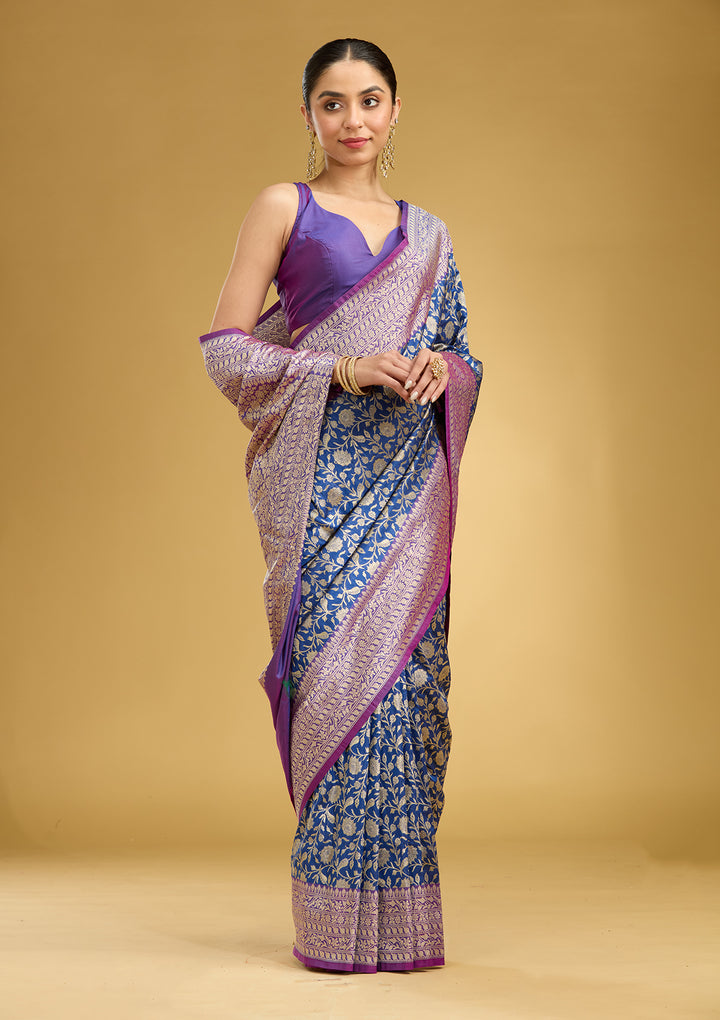 Royal Blue Zariwork (Gold) Art Silk Saree