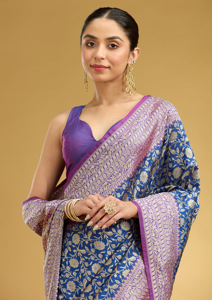 Royal Blue Zariwork (Gold) Art Silk Saree