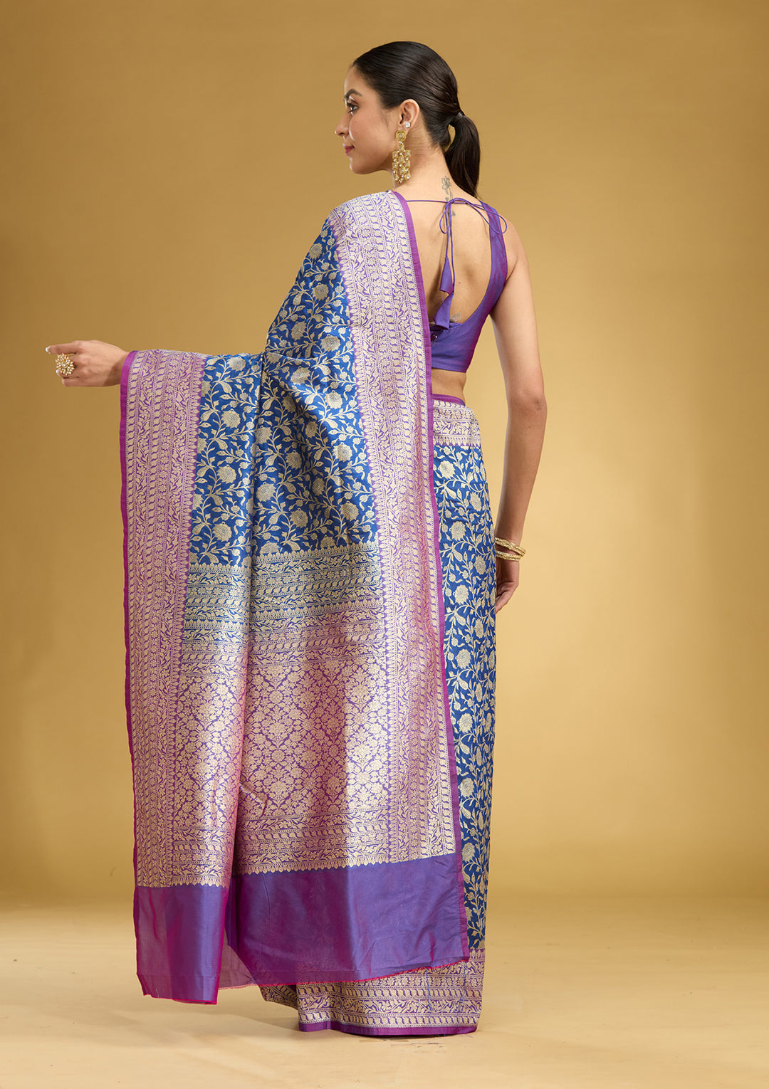 Royal Blue Zariwork (Gold) Art Silk Saree
