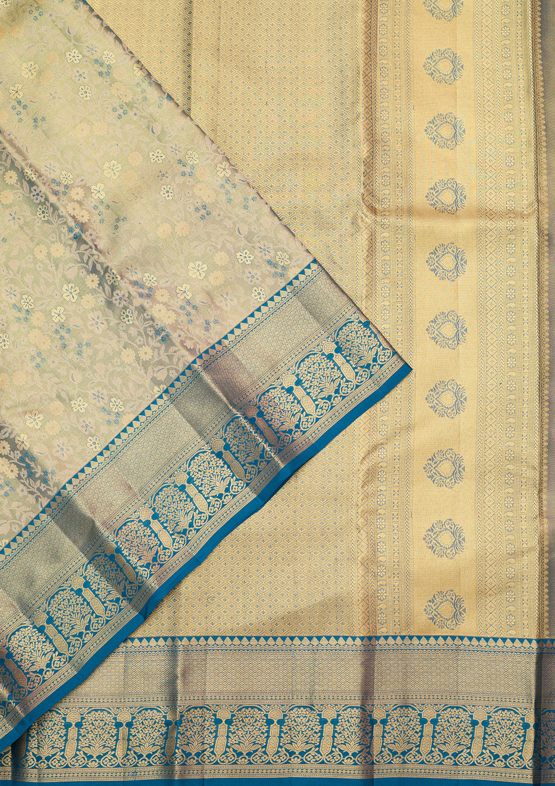 Peacock Blue Zariwork (Gold) Silk Silk_Saree