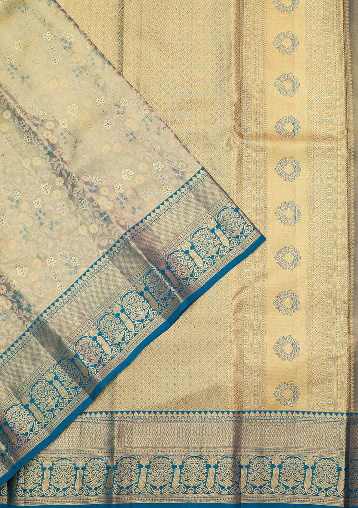 Peacock Blue Zariwork (Gold) Silk Silk_Saree