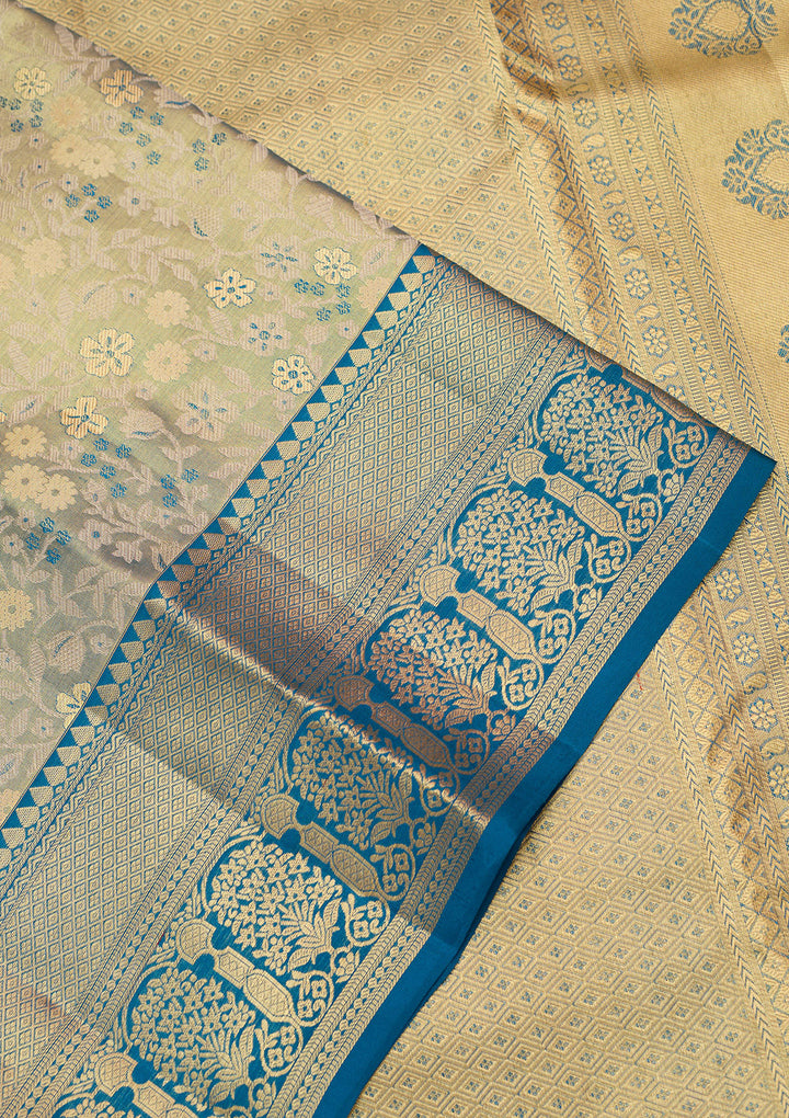 Peacock Blue Zariwork (Gold) Silk Silk_Saree