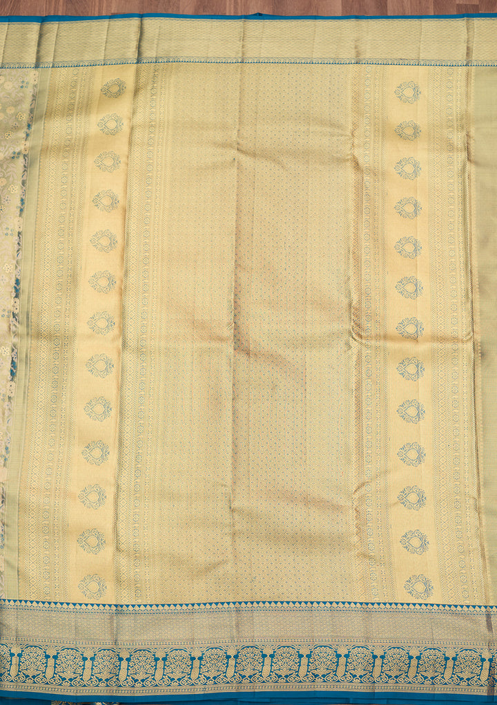 Peacock Blue Zariwork (Gold) Silk Silk_Saree