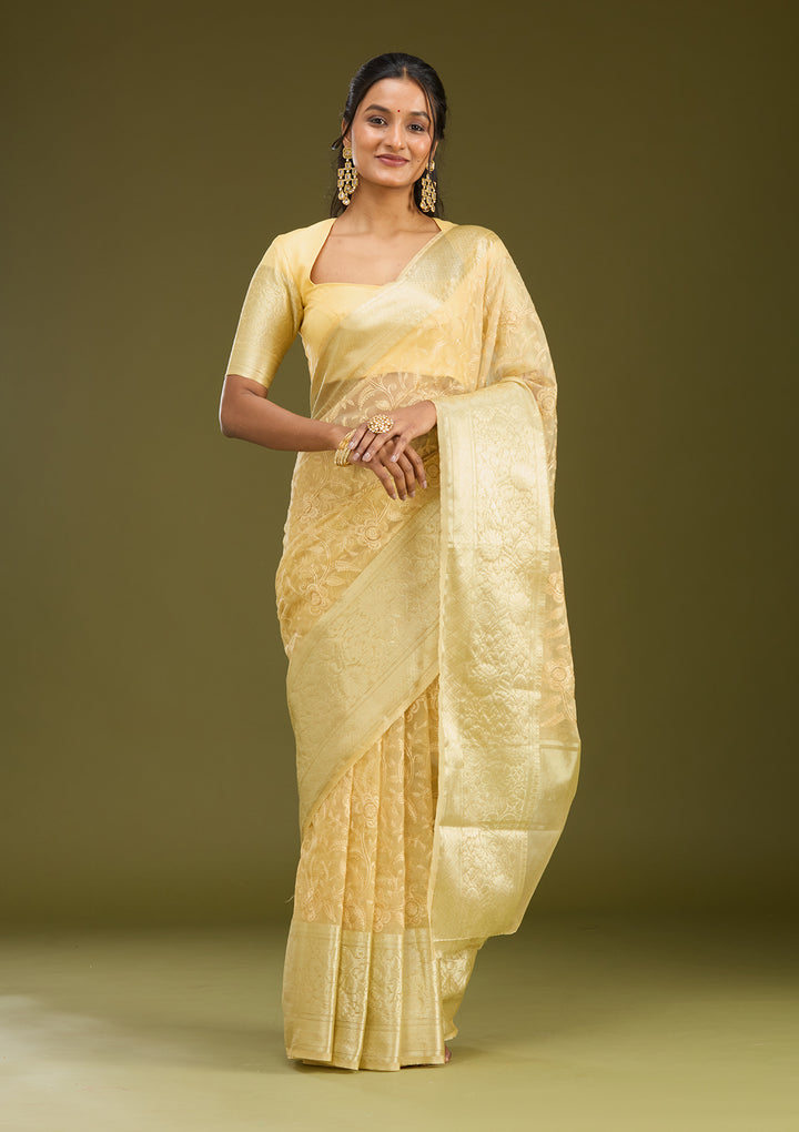 Beige Zariwork (Gold) Silk Saree