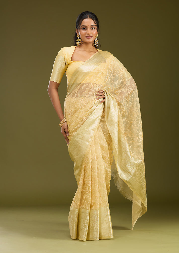 Beige Zariwork (Gold) Silk Saree