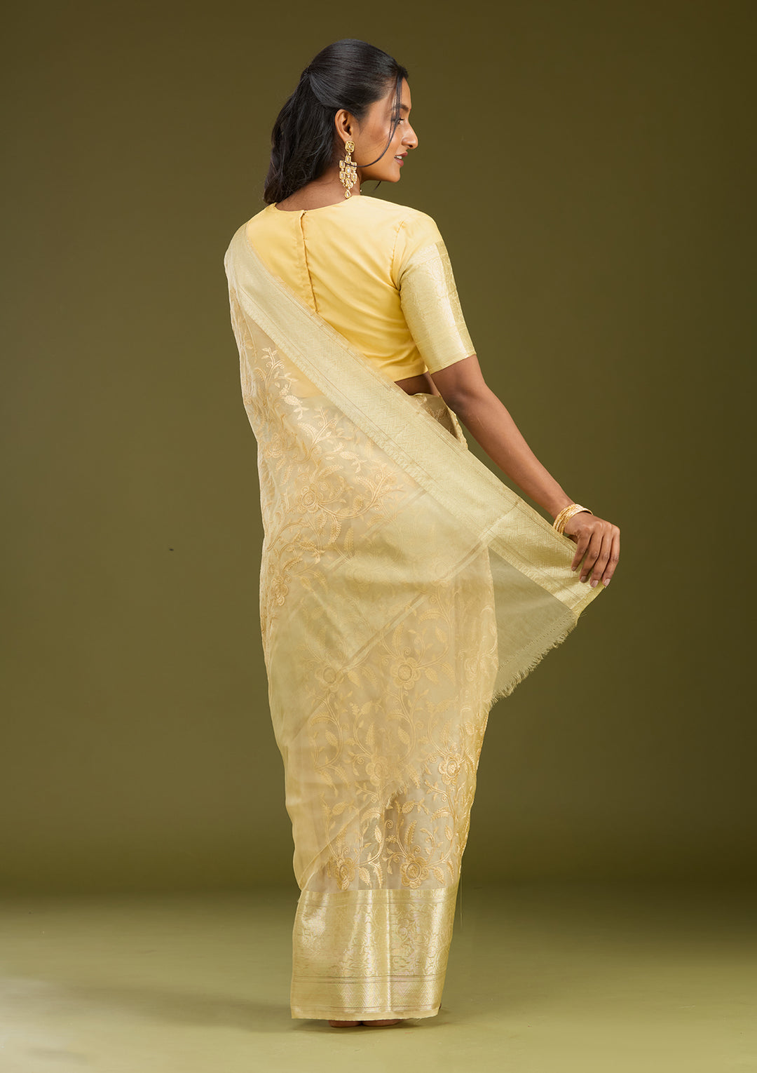 Beige Zariwork (Gold) Silk Saree