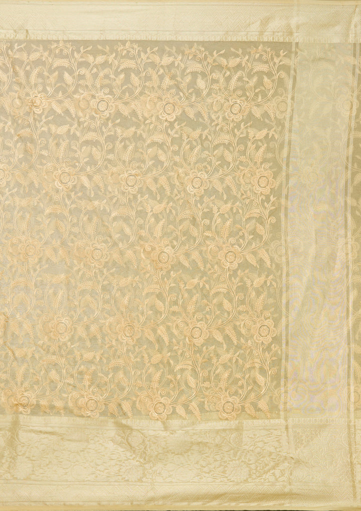 Beige Zariwork (Gold) Silk Saree