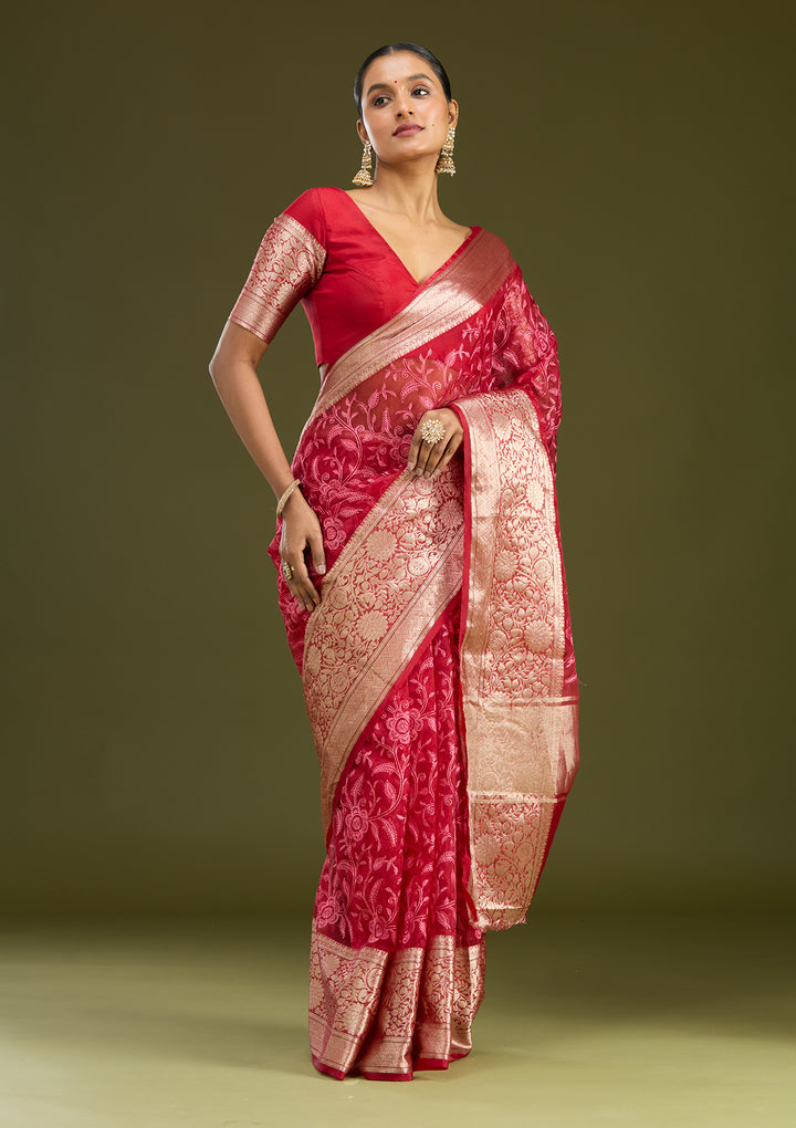 Maroon Zariwork (Gold) Silk Silk Saree