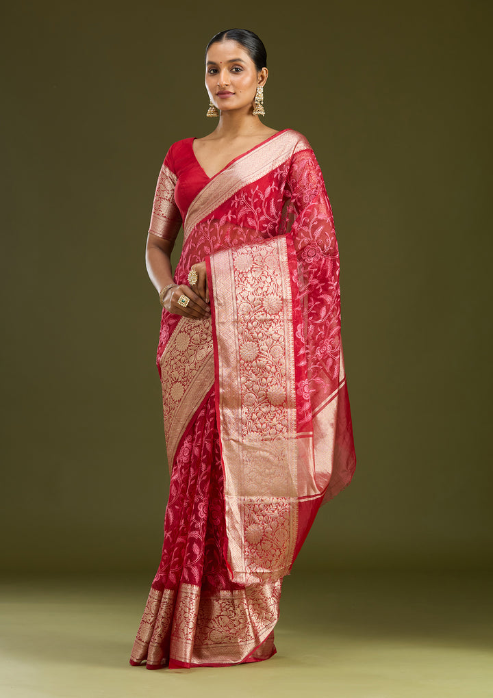 Maroon Zariwork (Gold) Silk Silk Saree