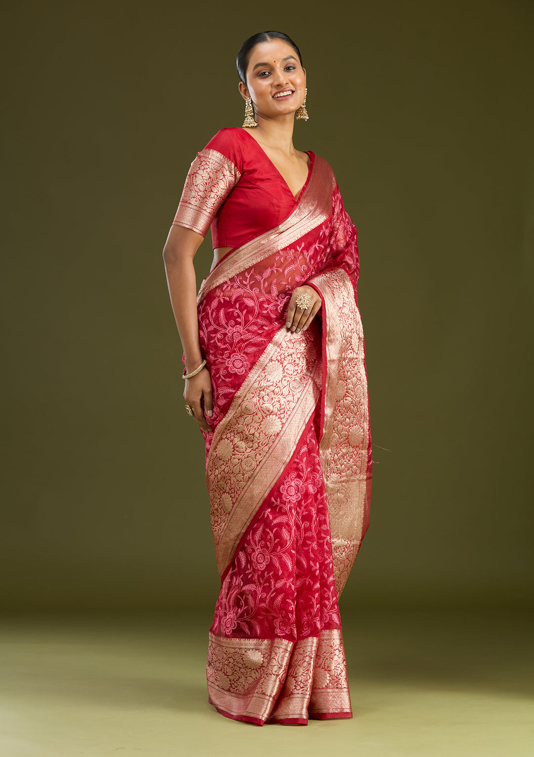 Maroon Zariwork (Gold) Silk Silk Saree