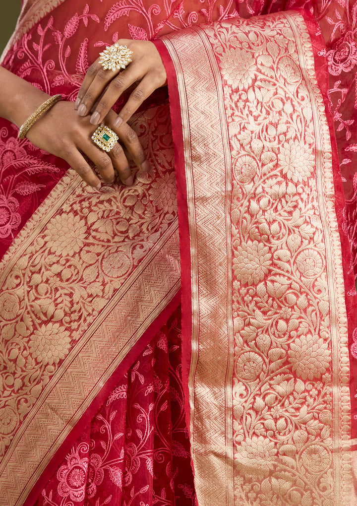 Maroon Zariwork (Gold) Silk Silk Saree