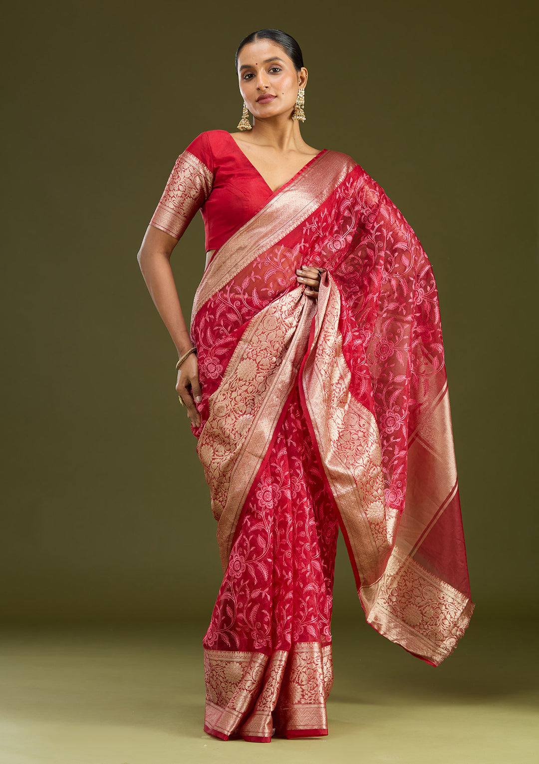 Maroon Zariwork (Gold) Silk Silk Saree