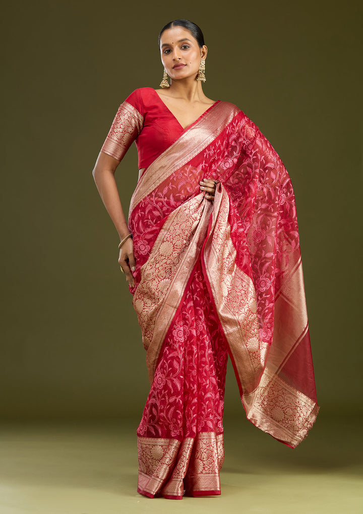 Maroon Zariwork (Gold) Silk Silk Saree
