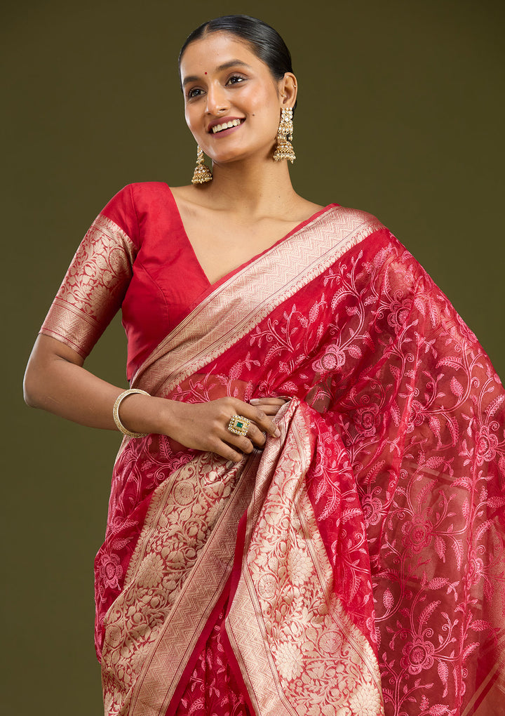 Maroon Zariwork (Gold) Silk Silk Saree