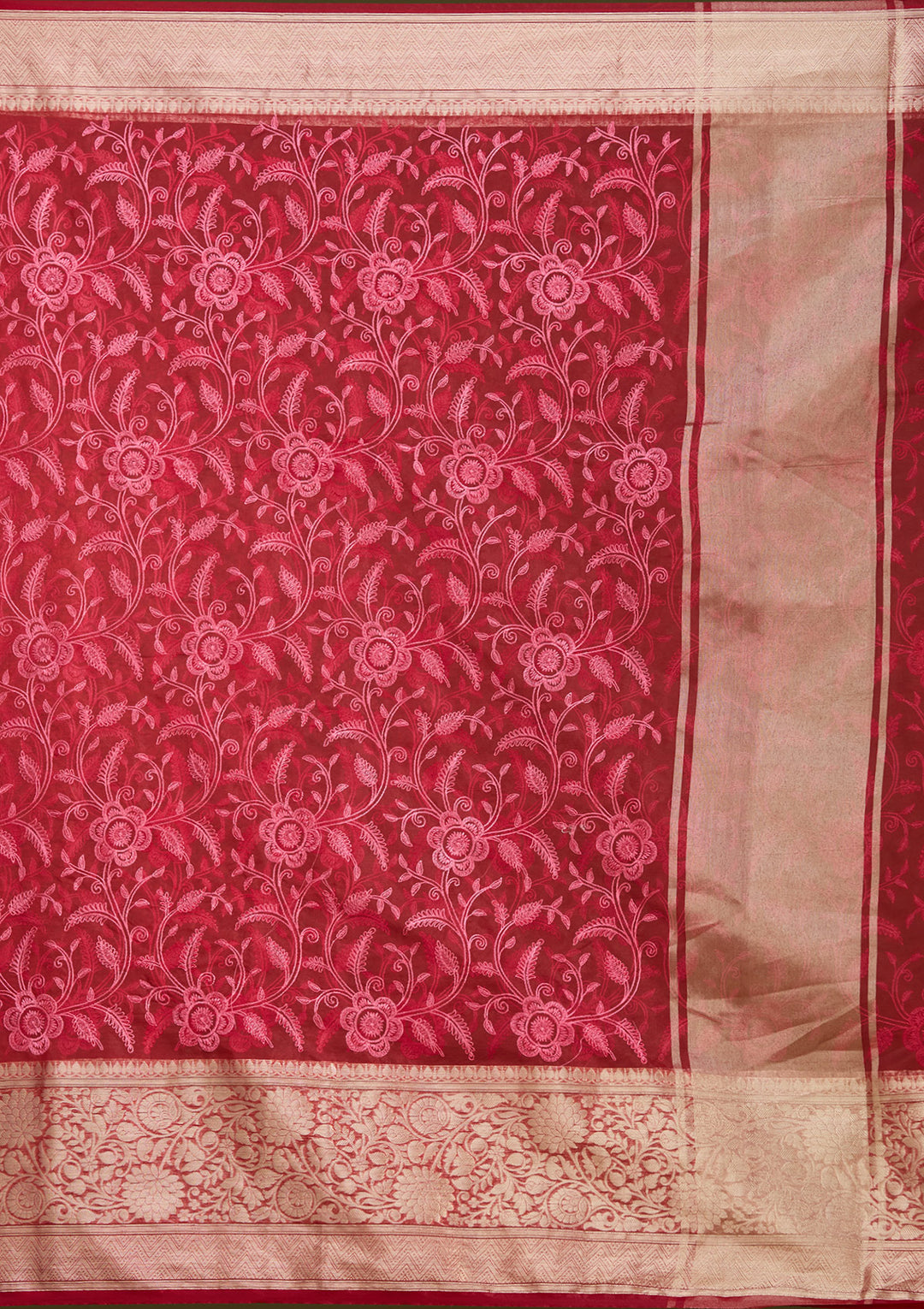 Maroon Zariwork (Gold) Silk Silk Saree
