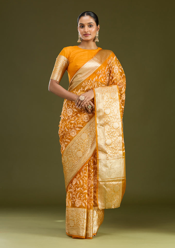 Mustard Zariwork (Gold) Silk Silk Saree