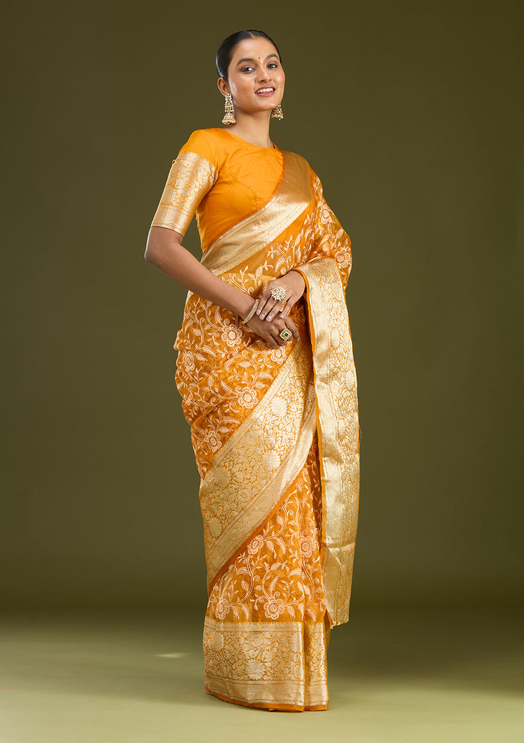 Mustard Zariwork (Gold) Silk Silk Saree