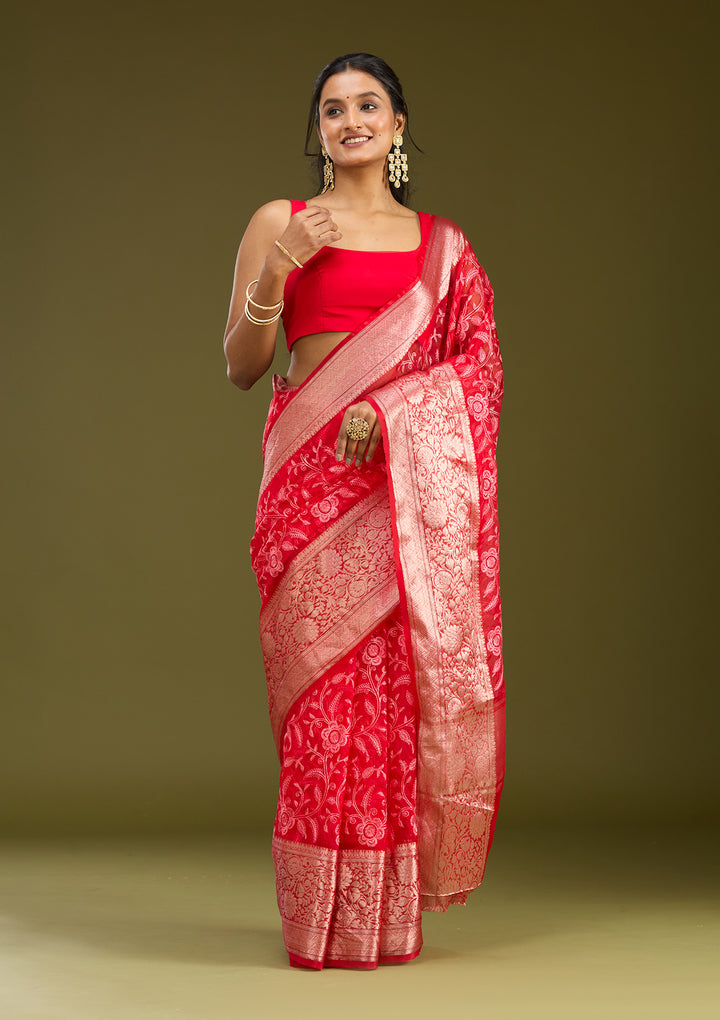 Red Zariwork (Gold) Silk Saree