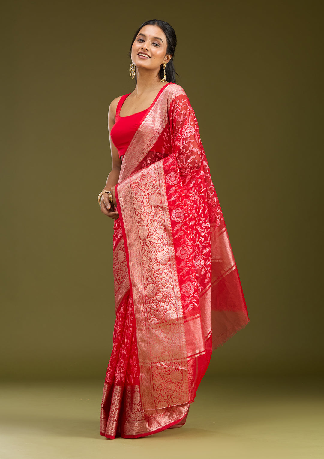 Red Zariwork (Gold) Silk Saree