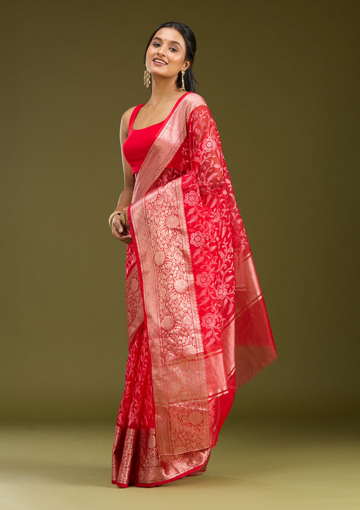 Red Zariwork (Gold) Silk Saree
