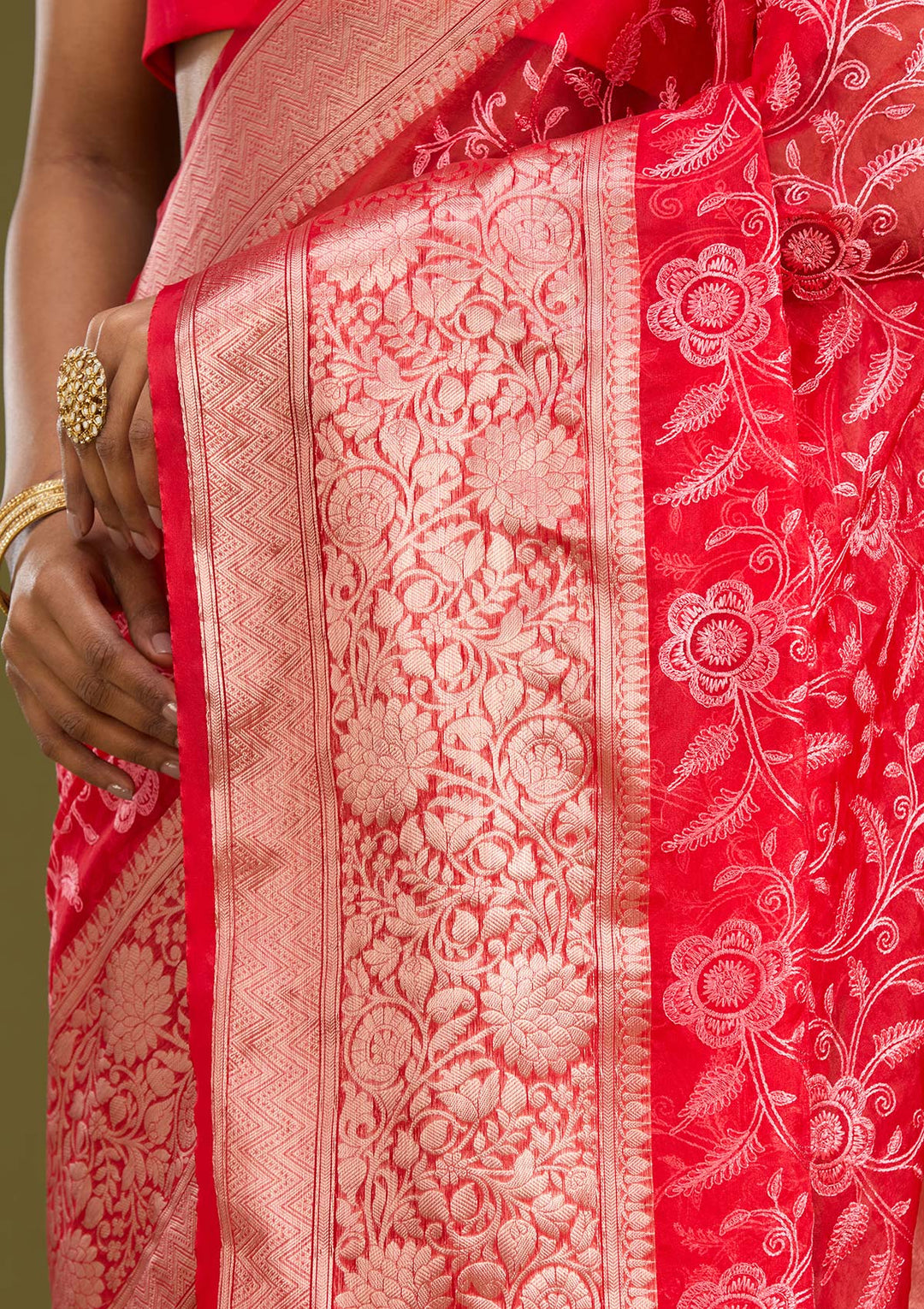 Red Zariwork (Gold) Silk Saree