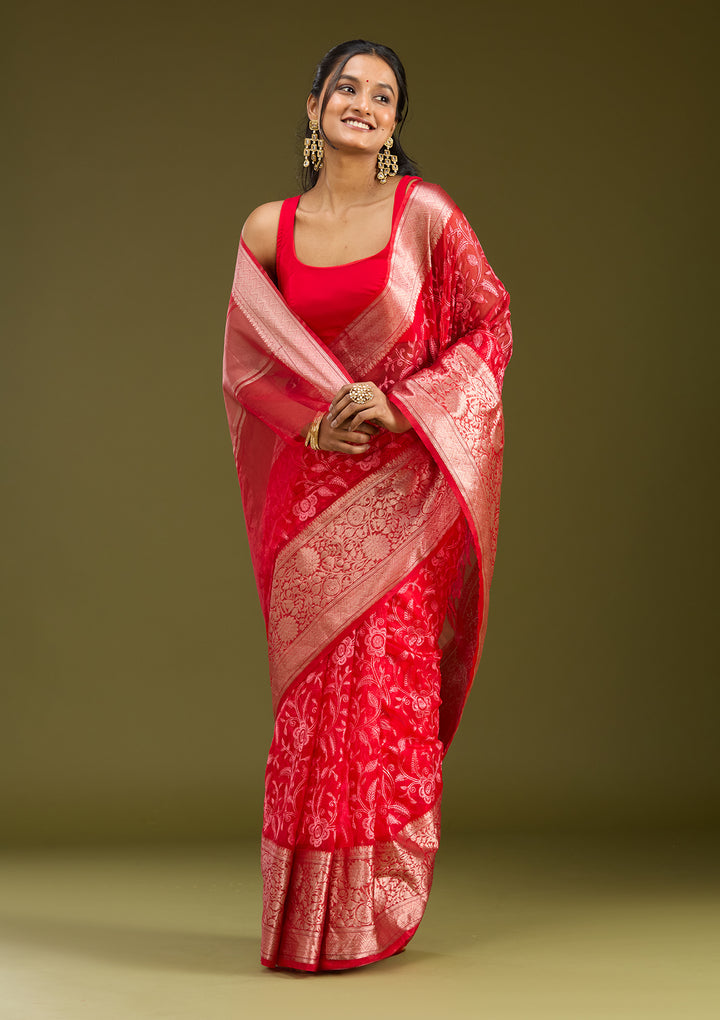 Red Zariwork (Gold) Silk Saree