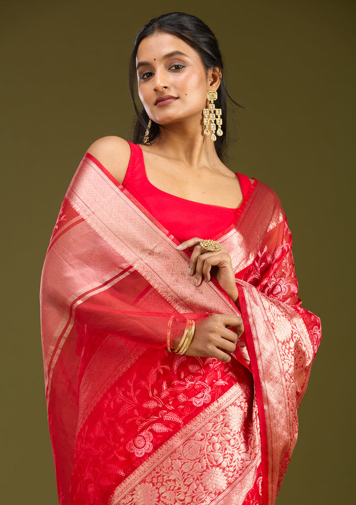 Red Zariwork (Gold) Silk Saree