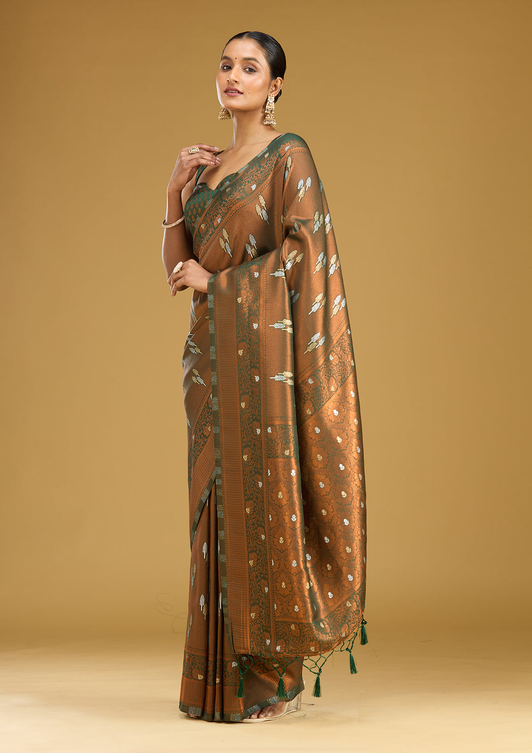 Mehendi Zariwork (Silver) Silk Silk Saree