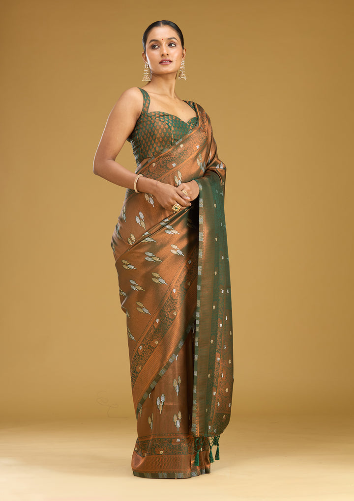 Mehendi Zariwork (Silver) Silk Silk Saree