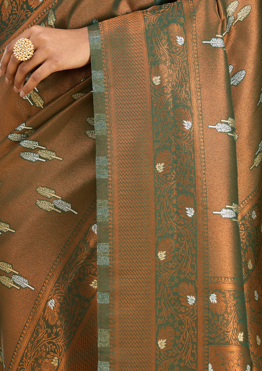 Mehendi Zariwork (Silver) Silk Silk Saree